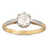 A DIAMOND SOLITAIRE RING, the old mine cut diamond mounted in 18ct gold and platinum. Estimated: