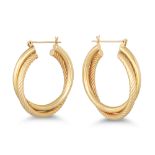 A PAIR OF HOOP EARRINGS, polished and textured 9ct gold, 1.5"