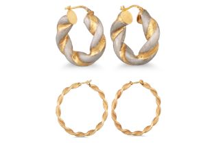 TWO PAIRS OF HOOP EARRINGS, in 9ct gold, 8.6 g.