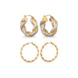 TWO PAIRS OF HOOP EARRINGS, in 9ct gold, 8.6 g.