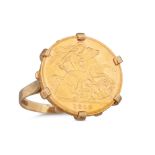 A GEORGE V HALF GOLD SOVEREIGN 1912, English coin, mounted in a ring, 8.9 g. SIze: N - O