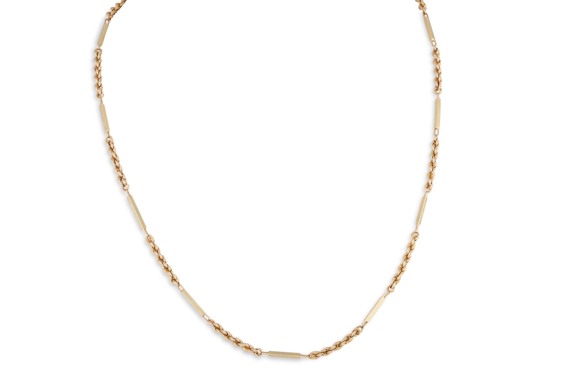 A 9CT GOLD FANCY LINK NECK CHAIN, with rope and bar, 6.9 g.