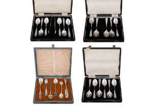 TWO CASED SET OF SILVER TEA SPOONS, and others etc.