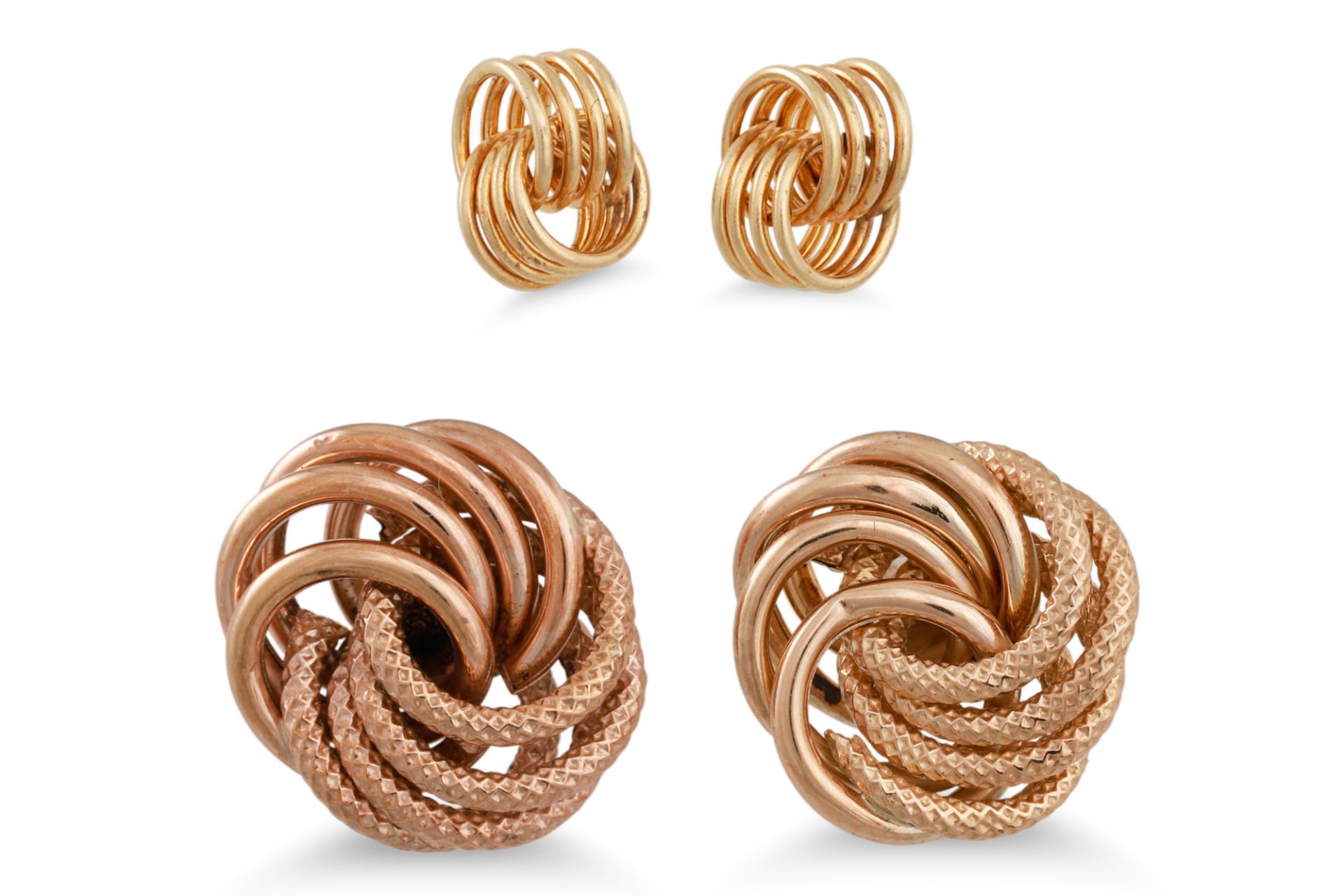 FOUR PAIRS OF KNOT EARRINGS, various sizes, 14ct & 9ct gold - Image 2 of 3