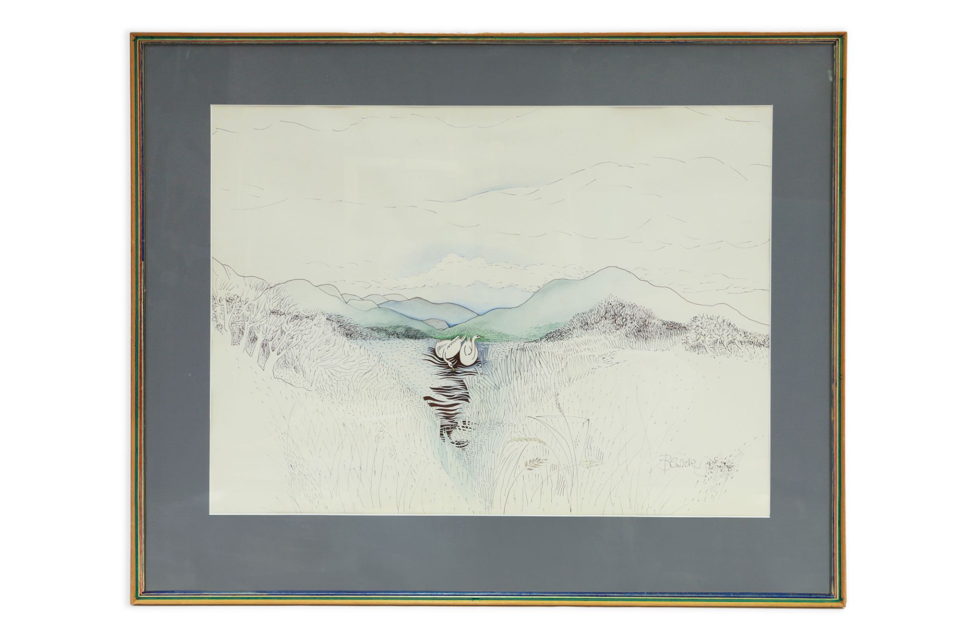 PAULINE BEWICK RHA, ( ) "Swans, Killarney" water colour and pen, signed & dated, '89, 37.5 x 30.5"