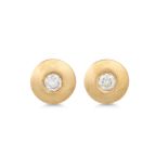 A PAIR OF DIAMOND SET EARRINGS, collet set 9ct yellow gold