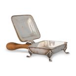 A MODERN IRISH SILVER RESIN HANDLE WAITERS HINGED TRAY, Dublin 1971, by Royal Irish Silver Co.