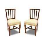 A PAIR OF FINE QUALITY EDWARDIAN INLAID MAHOGANY RAIL BACK DINING CHAIRS, with upholstered seat