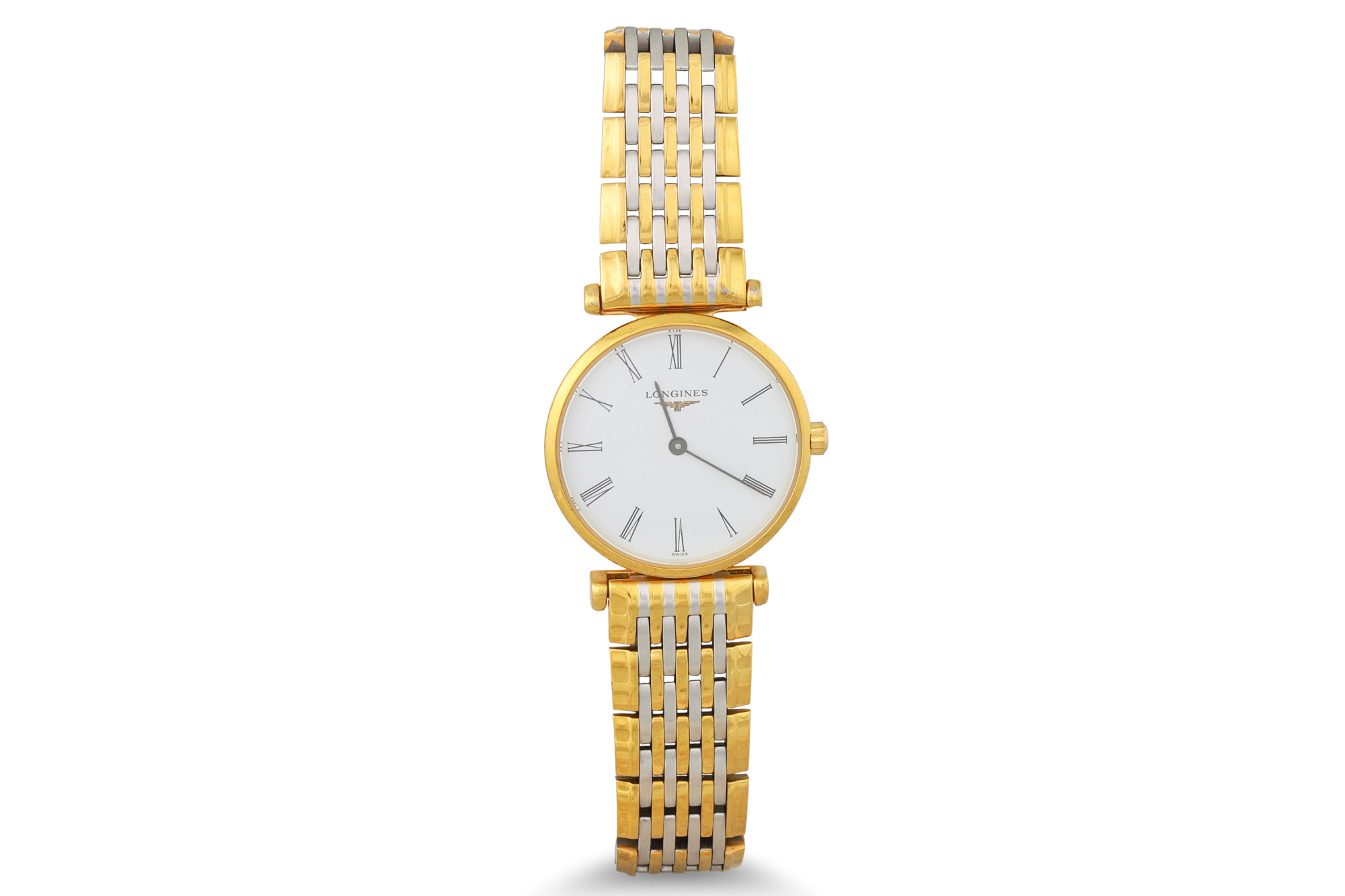 A LADY'S ULTRA SLIM LONGINES WRIST WATCH, bracelet strap, white face