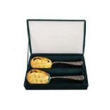 AN ATTRACTIVE SILVER PLATED AND GILT DECORATED EMBOSSED FRUIT SERVING SPOON, by 'Goldfinger' USA,
