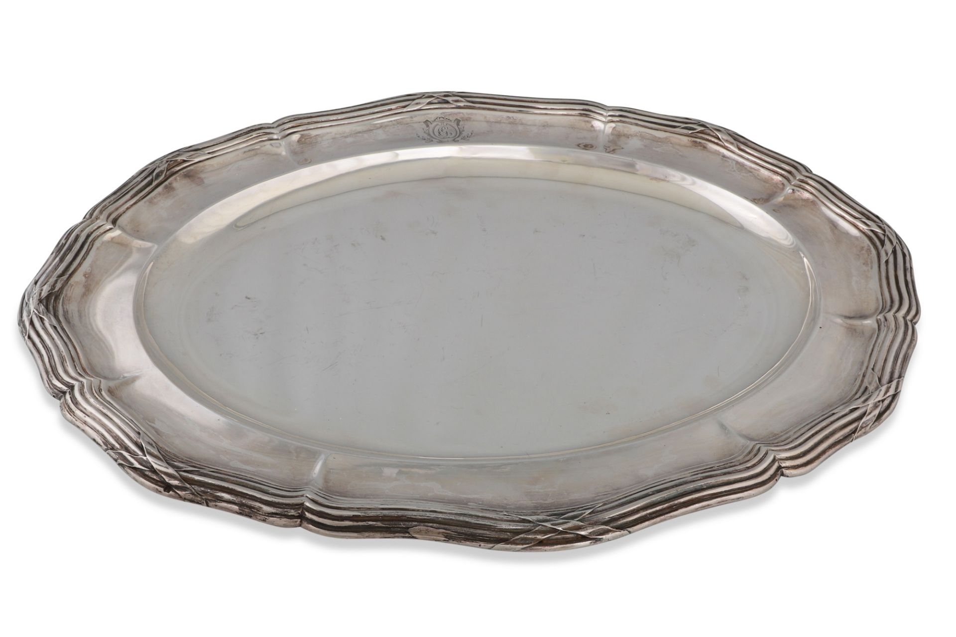AN ANTIQUE FRENCH SILVER MINERVA OVAL DISH, (.950) Maison Odiot Paris, Heralic Crown & Carter,