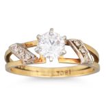 A VINTAGE DIAMOND SOLITAIRE RING, the brilliant cut diamonds mounted in 18ct yellow gold. Estimated: