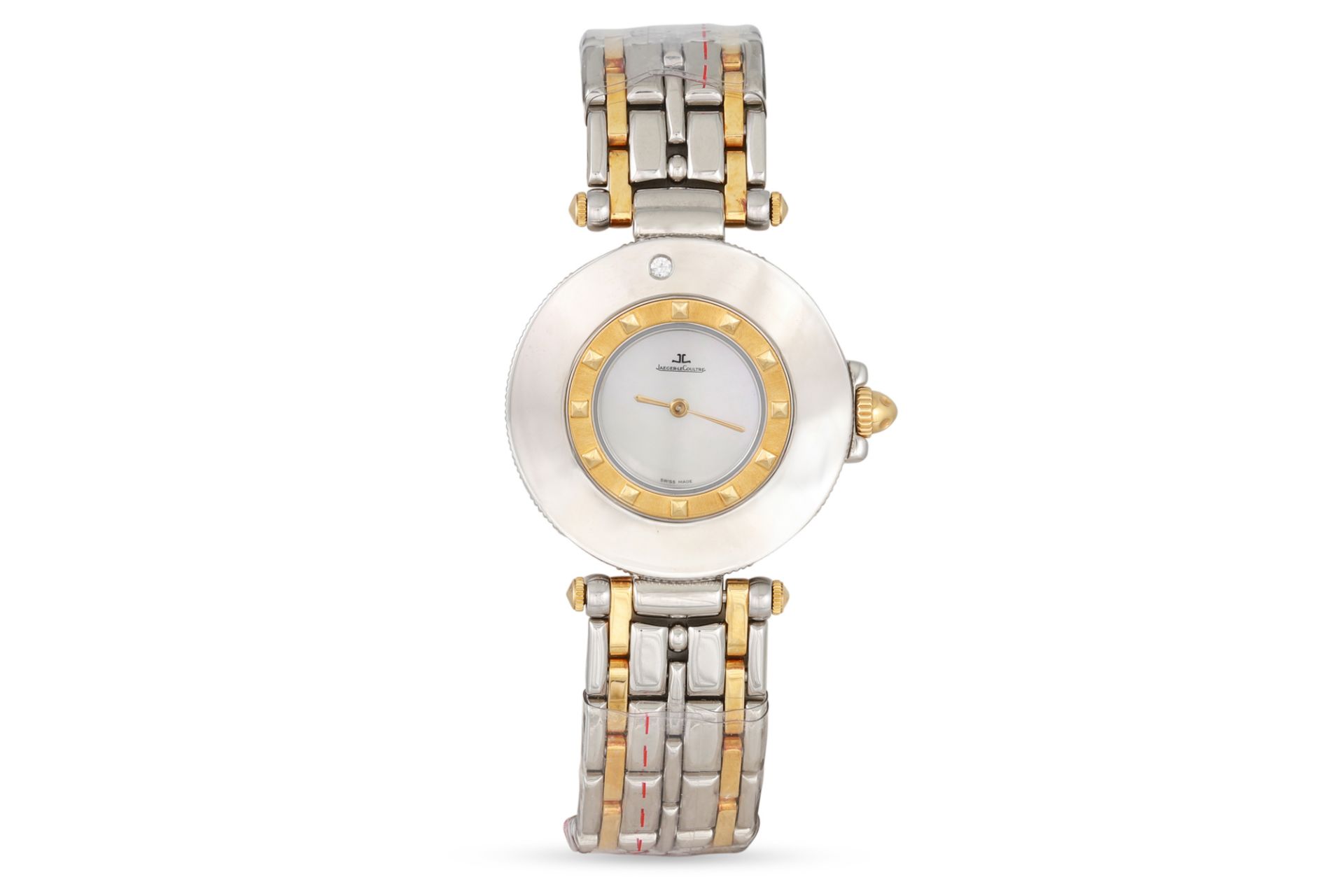 A LADY'S JAEGER- LE COULTRE STAINLESS STEEL BI-METAL RENDEZ - VOUS WRIST WATCH, mother-of-pearl