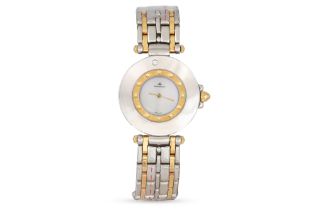 A LADY'S JAEGER- LE COULTRE STAINLESS STEEL BI-METAL RENDEZ - VOUS WRIST WATCH, mother-of-pearl