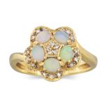 A VINTAGE OPAL AND DIAMOND CLUSTER RING, mounted in 18ct gold. Size: N