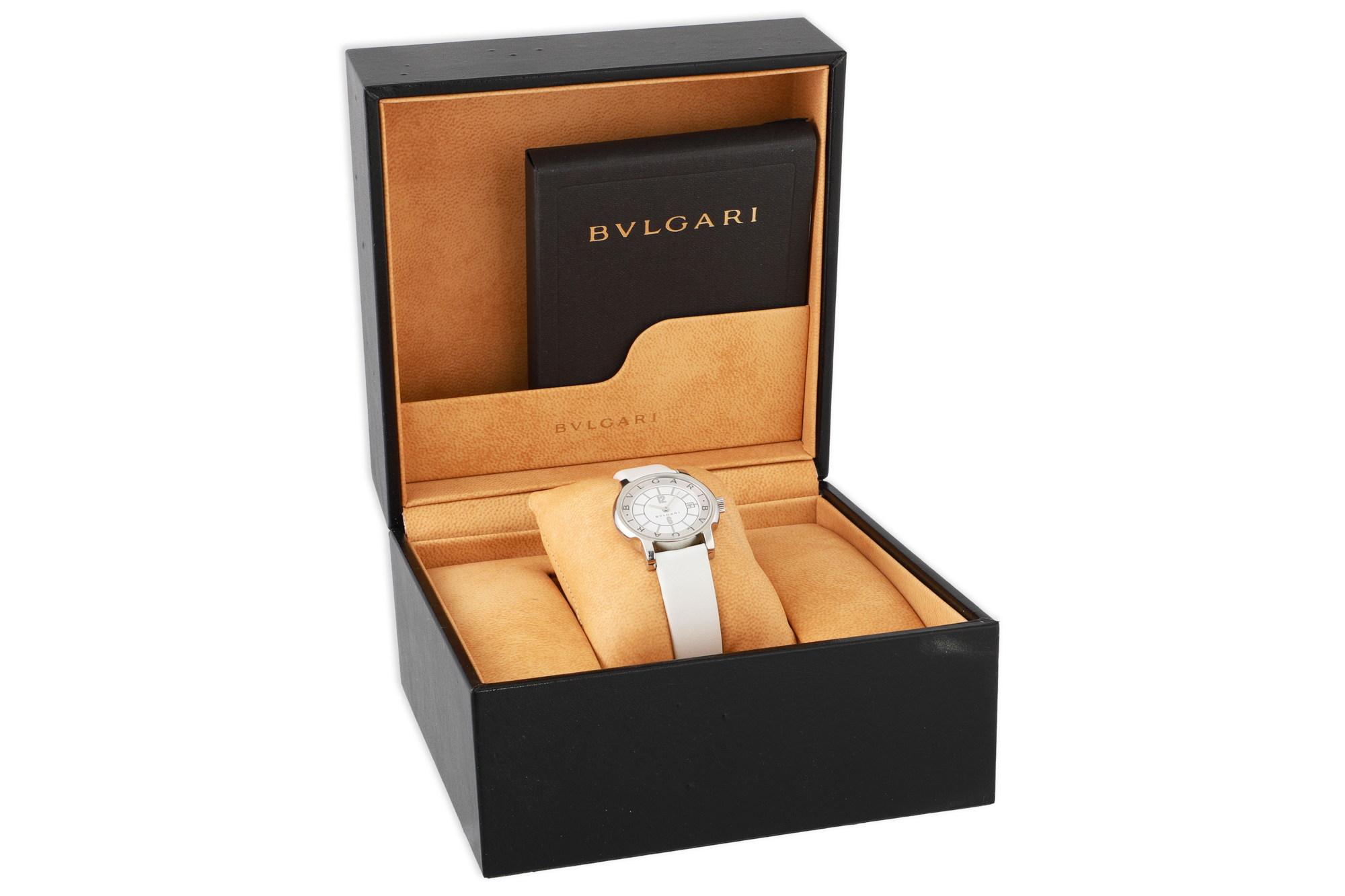 A BULGARI LADY'S WRISTWATCH, "Solotempo" Bulgari buckle, later white strap, box & 2008 papers - Image 2 of 2