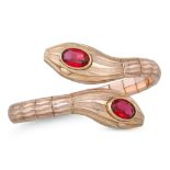 AN ART DECO ROLLED GOLD BRACELET, in the form of a snake, set with red glass, by Andreas Daub, ca