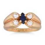 A VAN CLEEF & ARPELS SAPPHIRE AND DIAMOND BUTTERFLY RING, in 18ct yellow gold, stamped VCA, serial #