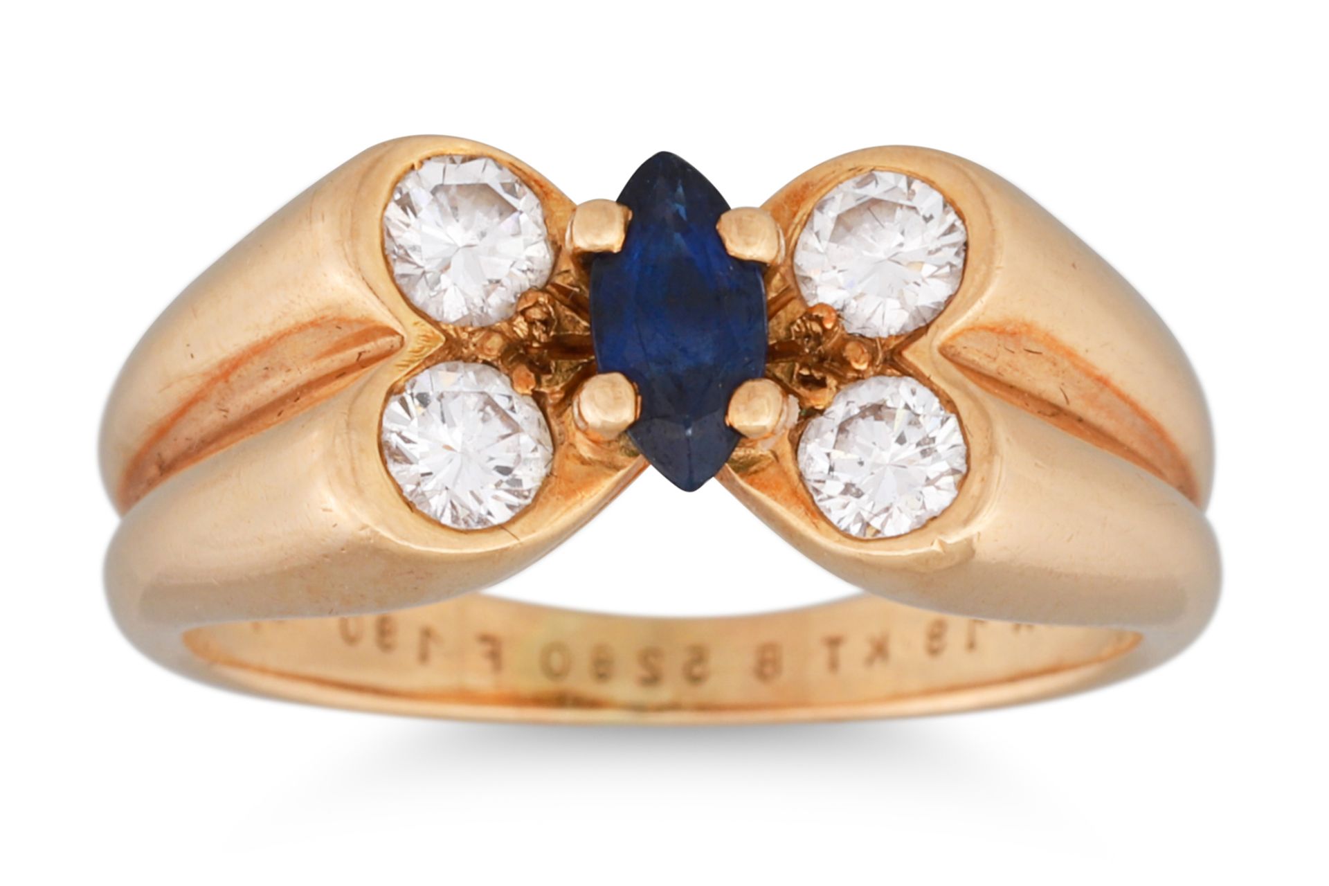 A VAN CLEEF & ARPELS SAPPHIRE AND DIAMOND BUTTERFLY RING, in 18ct yellow gold, stamped VCA, serial #