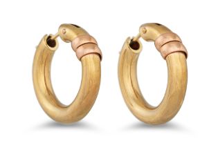 A PAIR OF HOOP EARRINGS, in two colour 9ct gold, 5.18 g.
