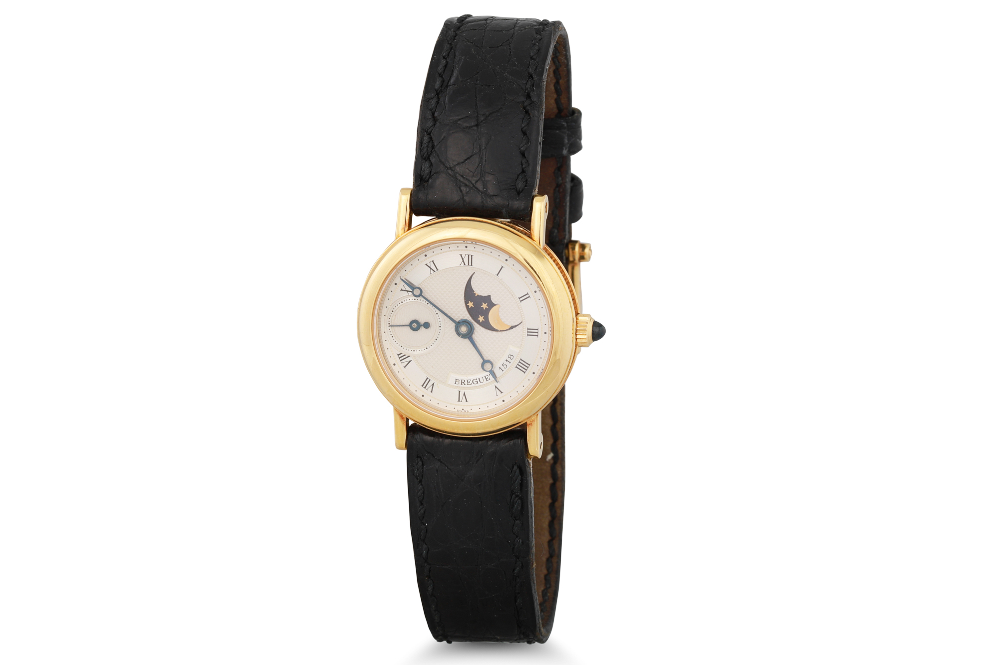 A LADY'S 18CT YELLOW GOLD BREQUET 1518B AUTOMATIC WRISTWATCH, silvered dial with Roman numerals,