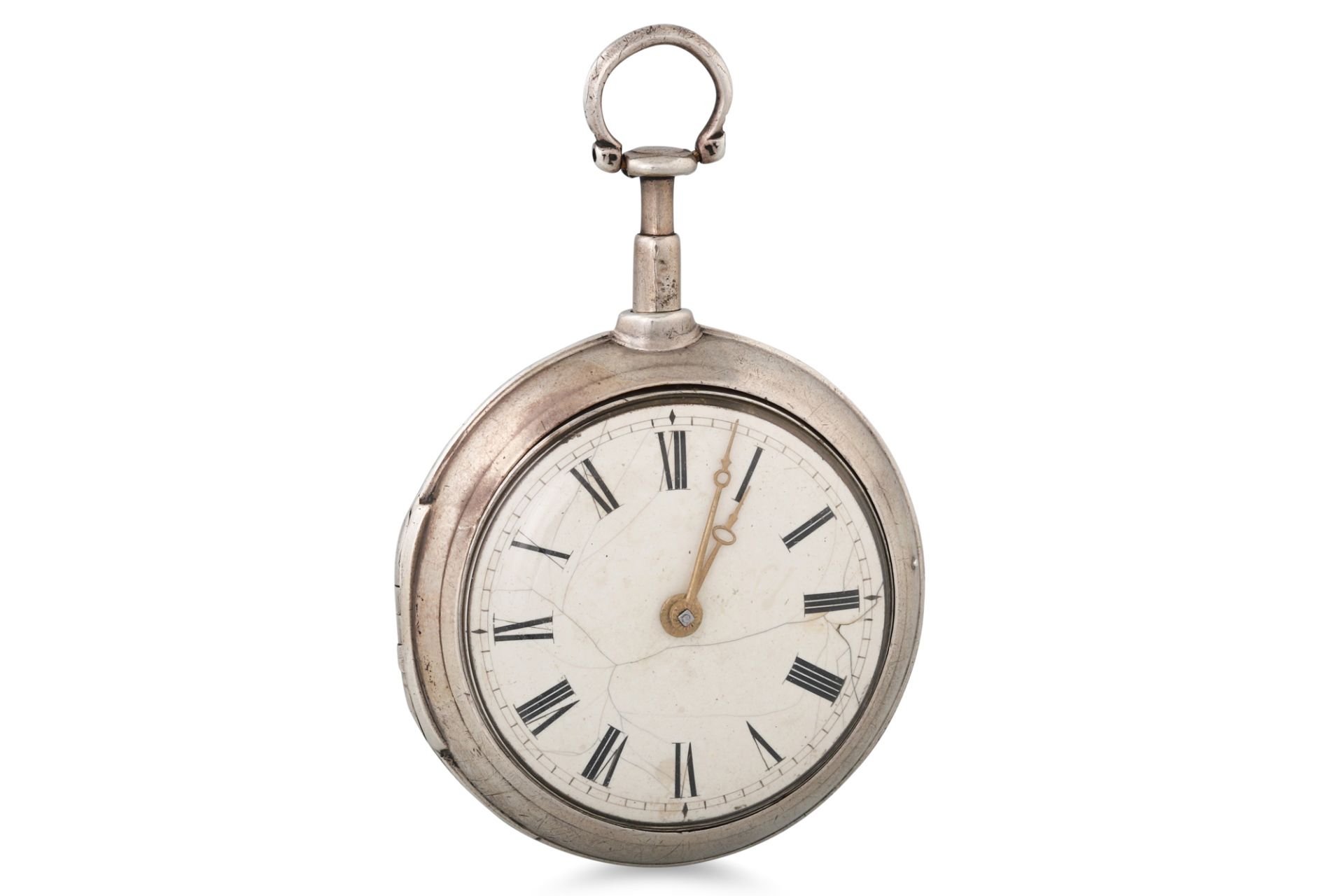 A GEORGE III IRISH SILVER POCKET WATCH, fusee movement, white enamel dial with Roman numerals, by - Image 2 of 3