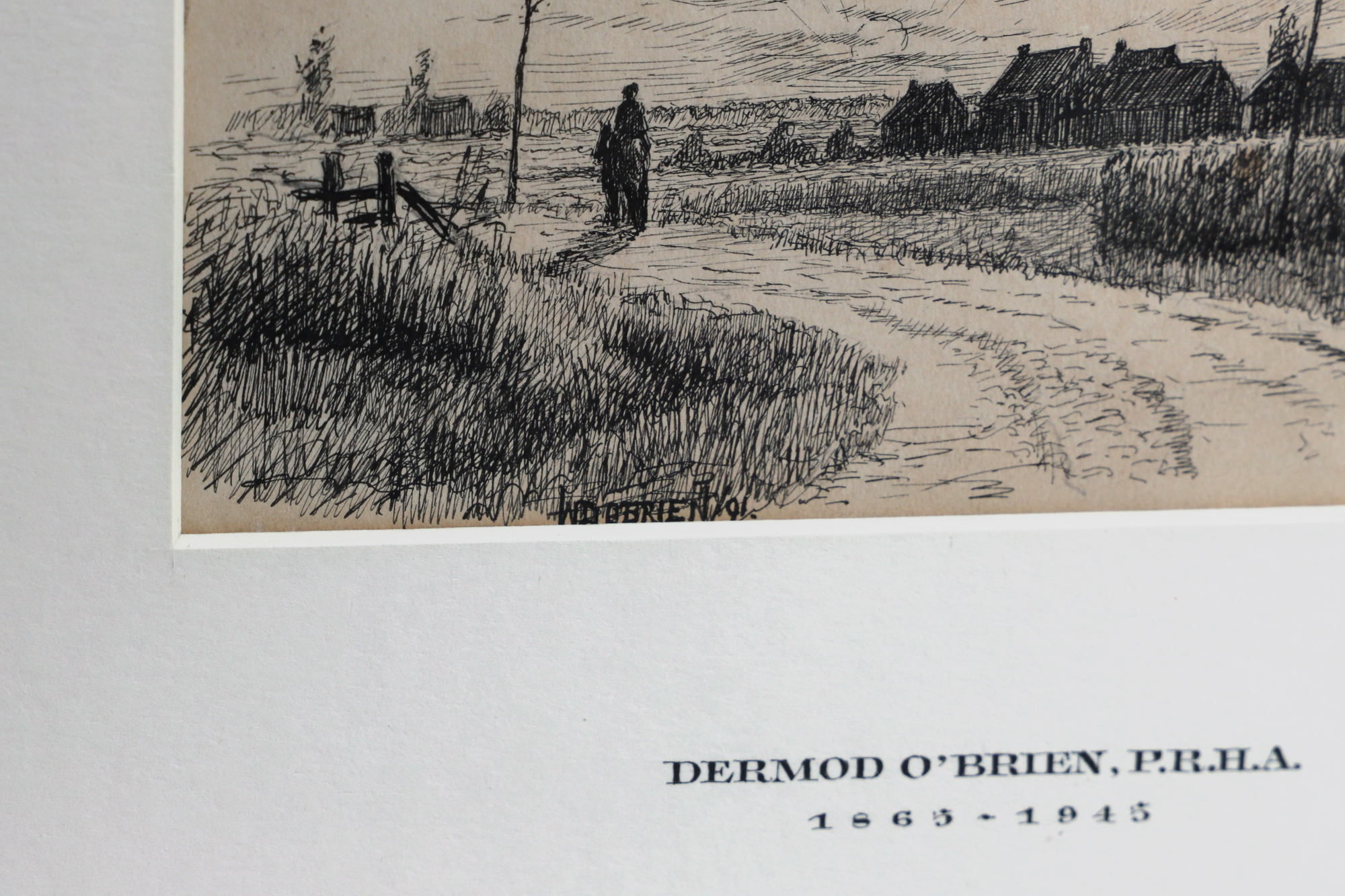 DERMOT O'BRIEN, P.R.H.A (Irl 1865 - 1945) "Riding into sunset near Antwerp", pen & ink, ca 5 x 7. - Image 3 of 4