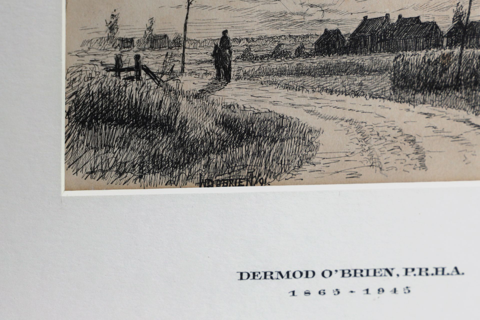 DERMOT O'BRIEN, P.R.H.A (Irl 1865 - 1945) "Riding into sunset near Antwerp", pen & ink, ca 5 x 7. - Bild 3 aus 4