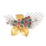 A VINTAGE GEM SET SPRAY BROOCH, mounted in 18ct white and yellow gold, Birmingham 1965, 16.4 g.