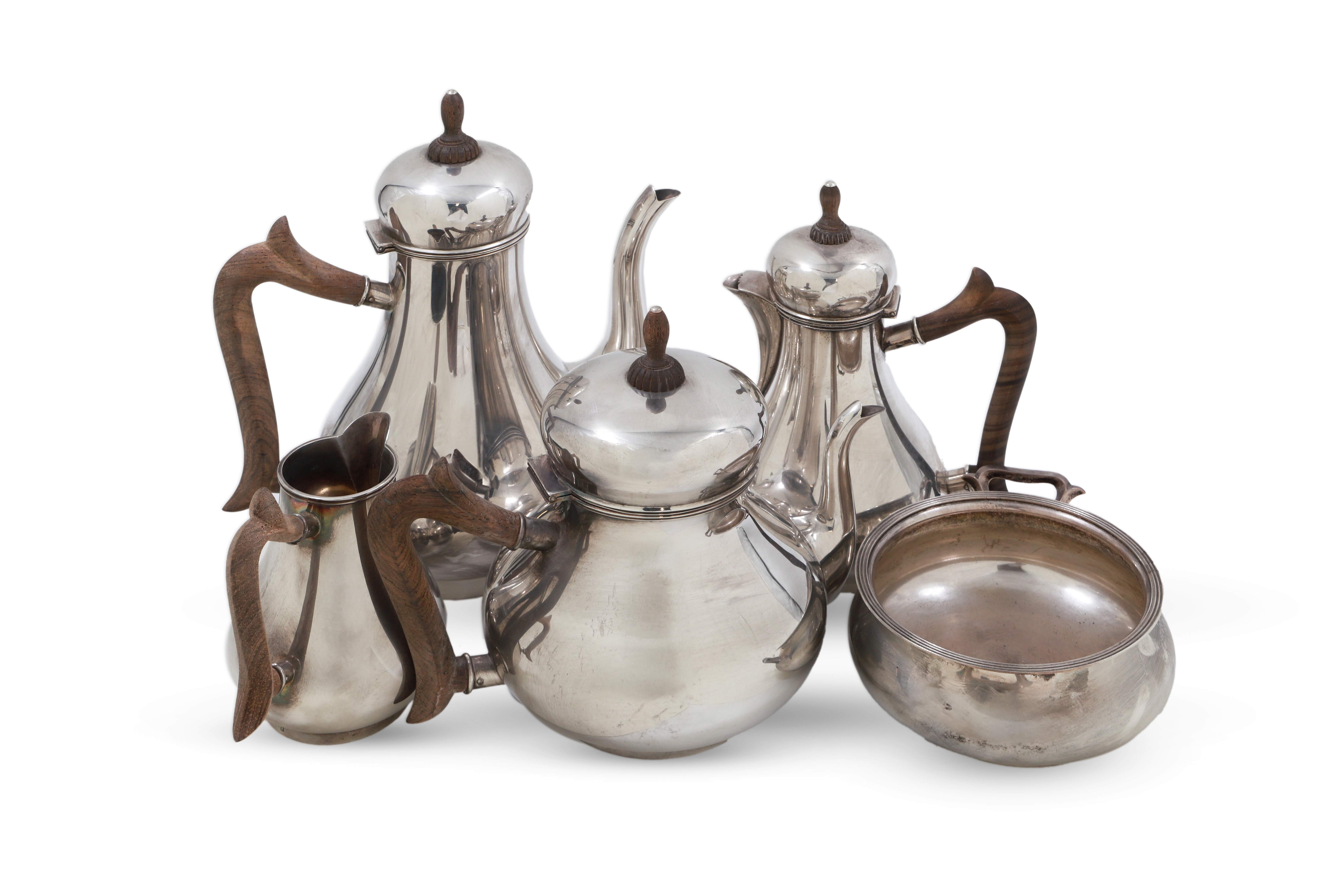 A FIVE PIECE MODERN DUTCH STERLING SILVER (.925) COFFEE & TEA SERVICE, of plain balaster form,