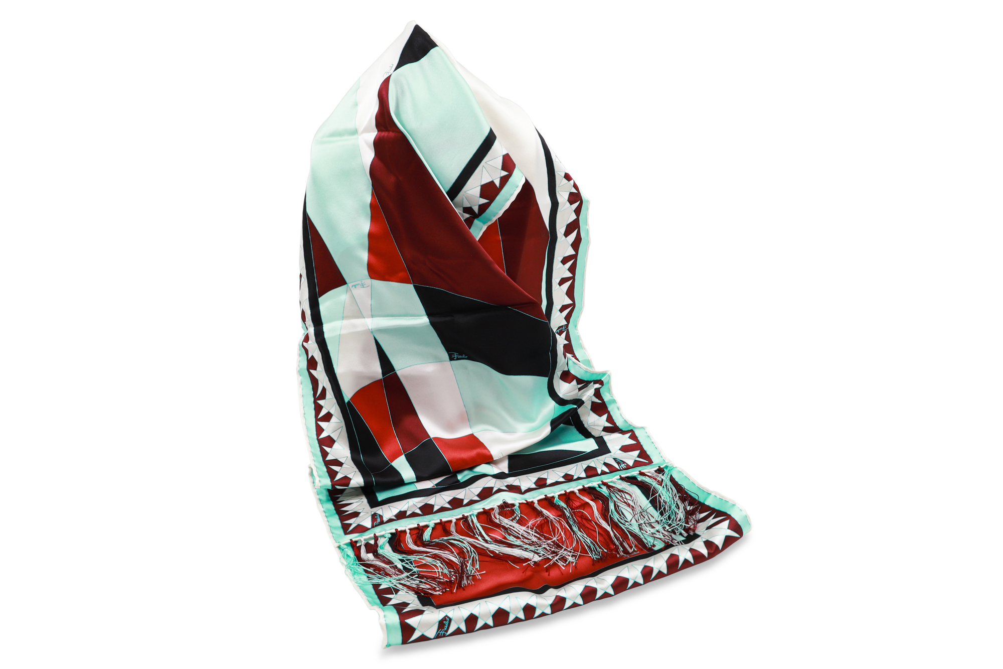 AN EMILIO PUCCI FIRENZE SILK SCARF, long style with fringe