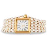 A CHANEL MADEMOISELLE WRISTWATCH, a five row mother-of-pearl bracelet strap with 18ct gold watch