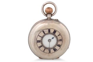 AN EDWARDIAN SILVER DEMI HUNTER POCKET WATCH, white enamel dial with Roman numerals, case H.M.