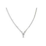 A DIAMOND NECKLACE, the brilliant cut diamonds in a V-shaped central cluster, mounted 18ct white