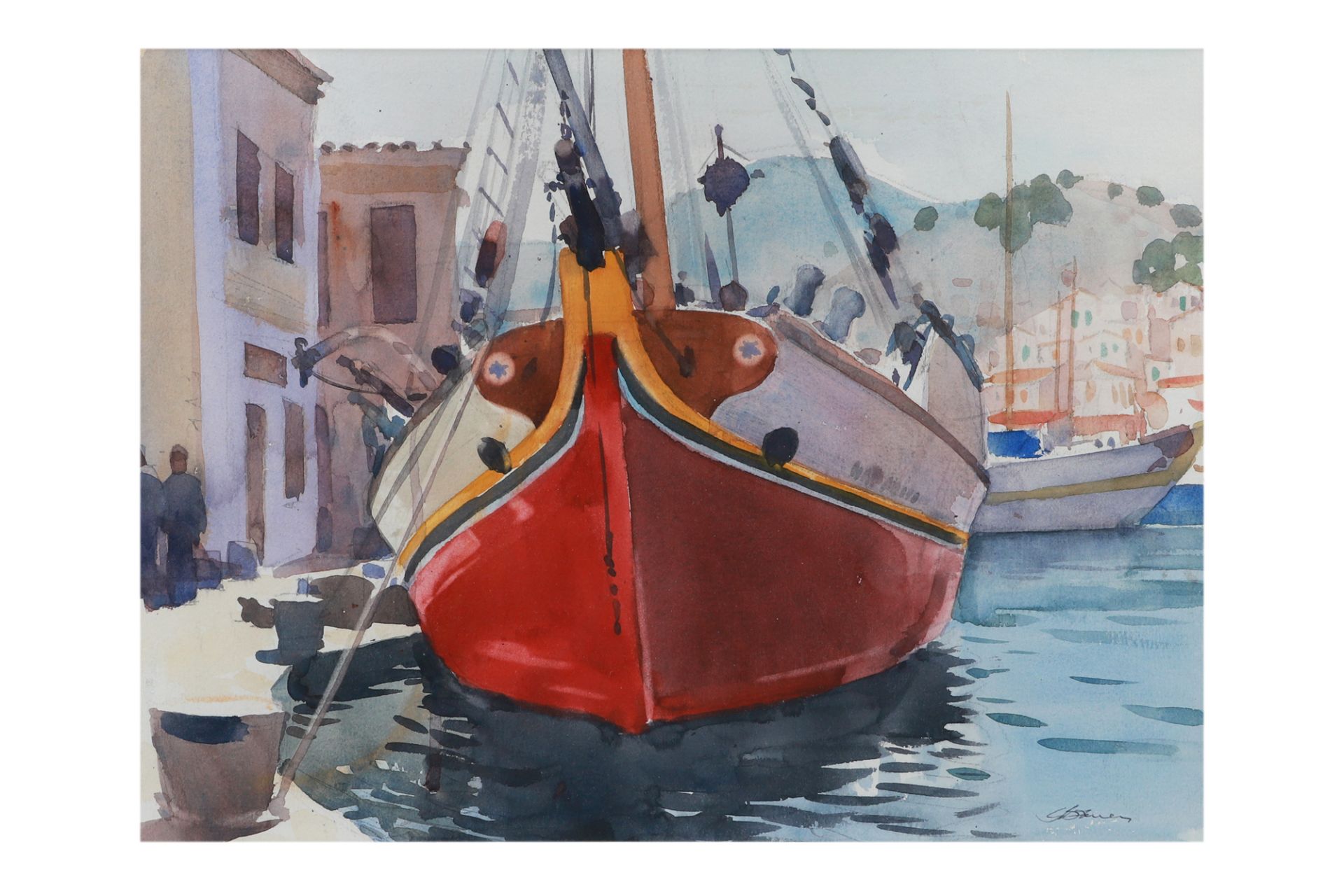 GERALD BRUEN RHA, (Irl 1908 - 2004) "The Red Caique" water colour, ca 23.25 x 20", artist label