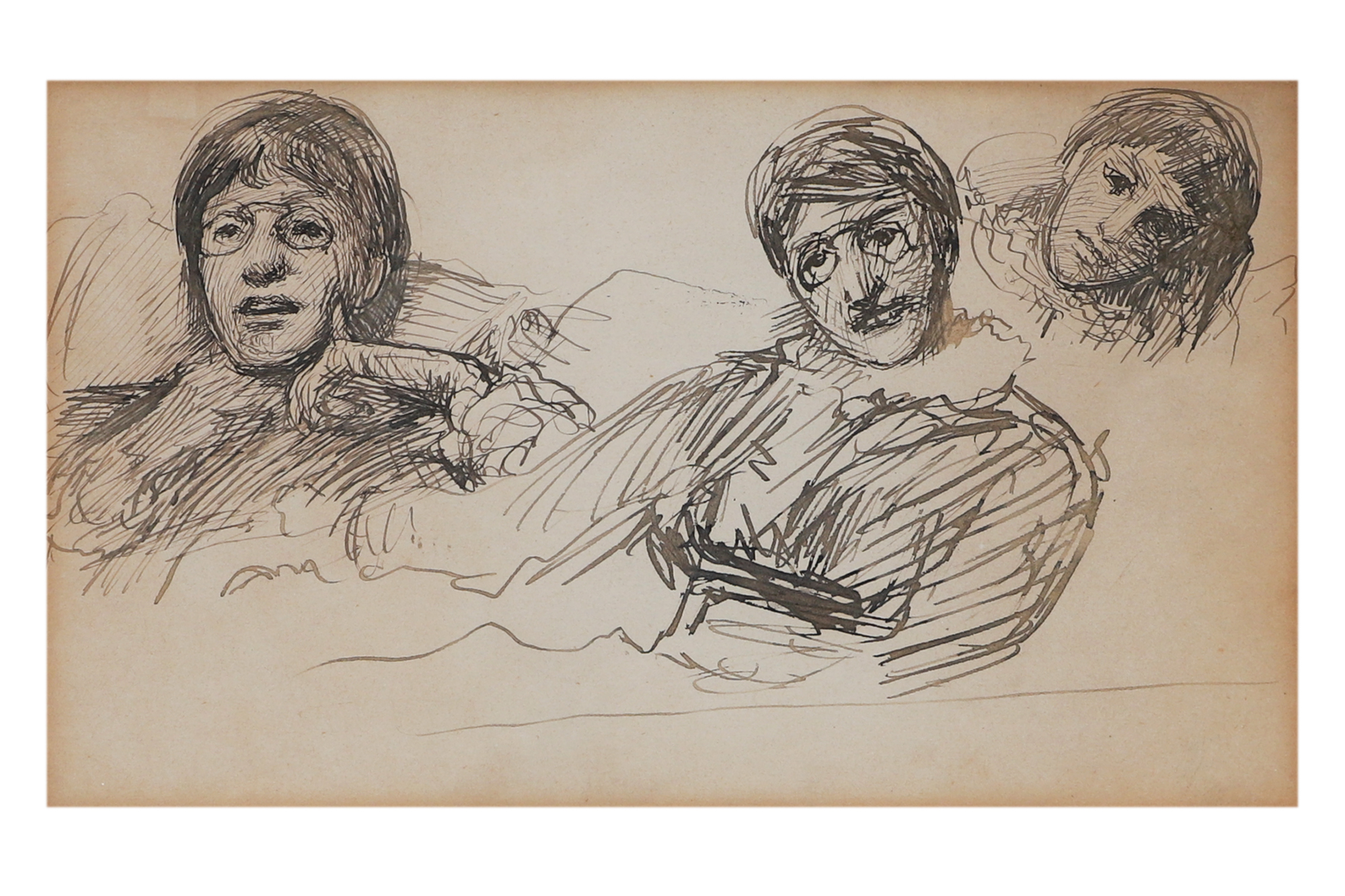 SARAH PURSER, RHA (Irl 1848 - 1943) "The Artist and her cousin" - Anna, ink drawing, labels verso;