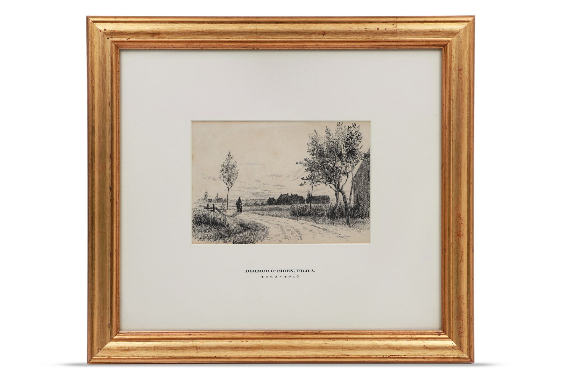 DERMOT O'BRIEN, P.R.H.A (Irl 1865 - 1945) "Riding into sunset near Antwerp", pen & ink, ca 5 x 7. - Bild 2 aus 4