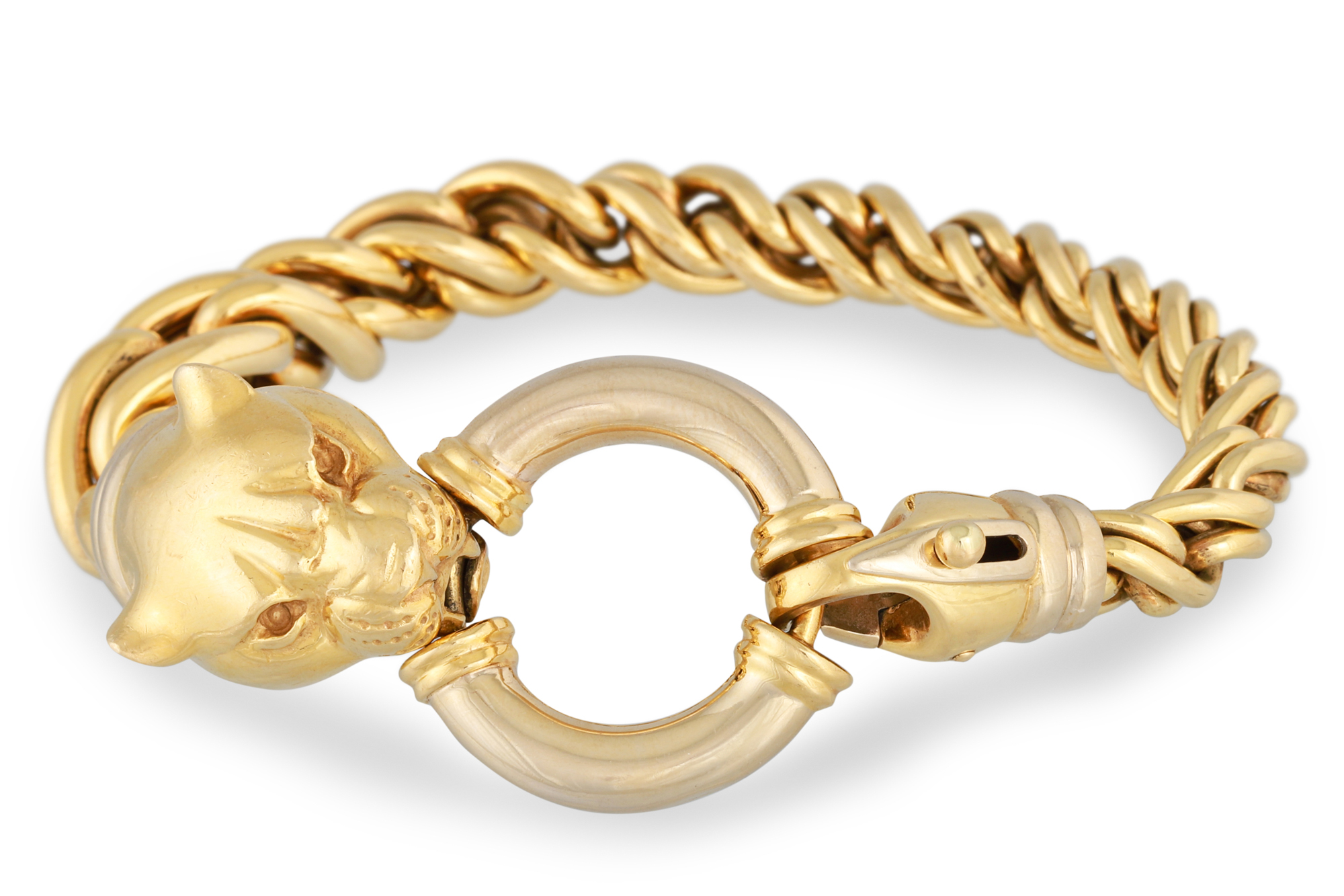 AN 18CT GOLD ITALIAN BRACELET, the rope link chain terminating in a panther's head, 70 g. - Image 2 of 2