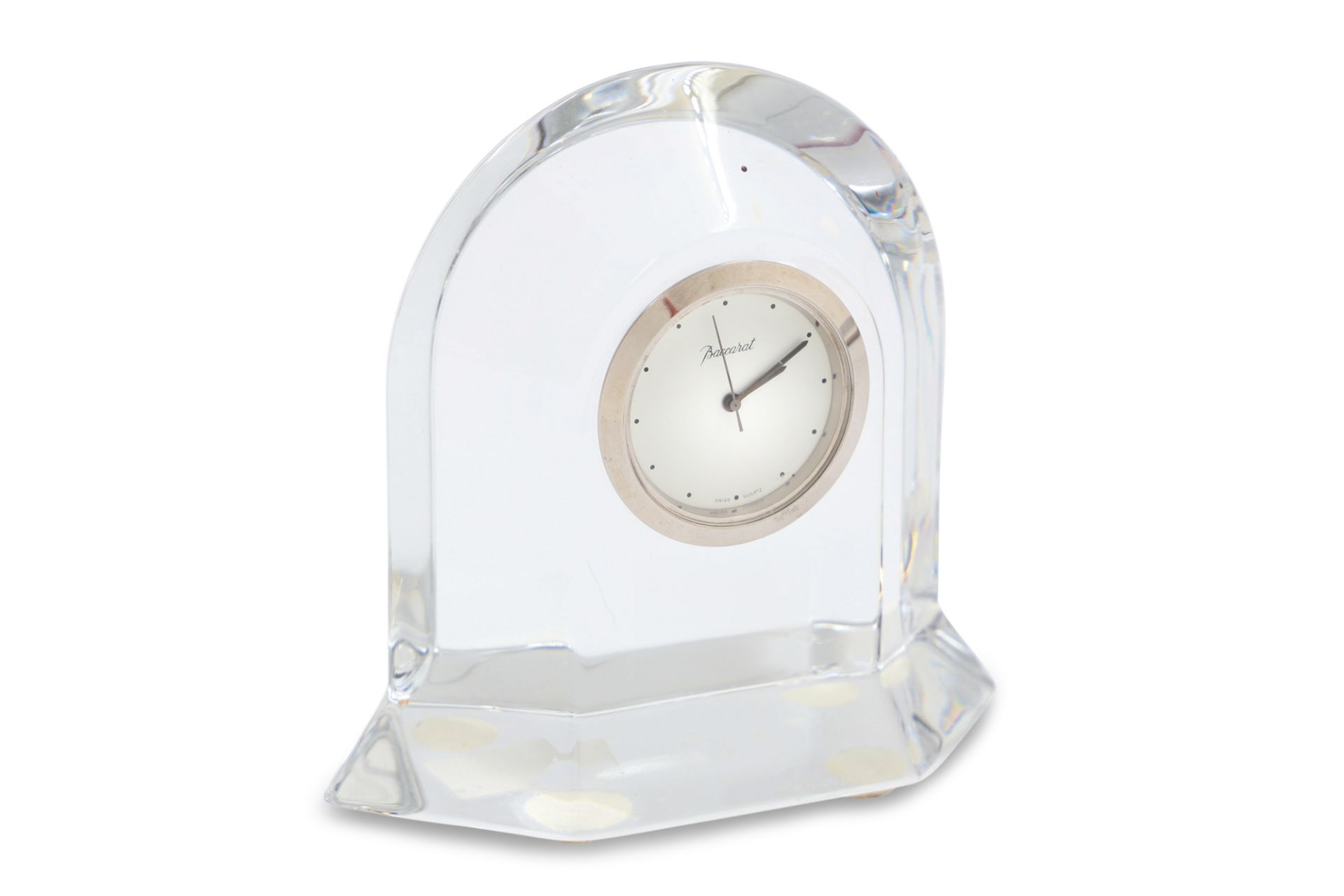 A BOXED MODERN "BACCARAT" CRYSTAL DESK CLOCK, box & papers