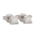 A PAIR OF DIAMOND STUD EARRINGS, the brilliant cut diamonds in square mounts, in 18ct white gold.