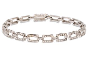 A DIAMOND BRACELET, with rectangular box shaped links in 18ct white gold. Estimated: weight of