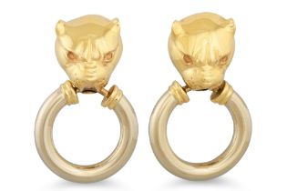 A PAIR OF 18CT GOLD ITALIAN EARRINGS, depicting panther's heads, 31 g.