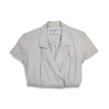 A LADY'S CHANEL LINEN TUNIC/SHIRT, 100% linen, grey colour, short sleeve, tie belt, inlined, size