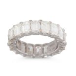 A DIAMOND SET FULL ETERNITY RING, the emerald cut diamonds mounted in 18ct white gold. Estimated: