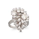 A VINTAGE DIAMOND CLUSTER RING, of spray design, set with tapered baguette and brilliant cut