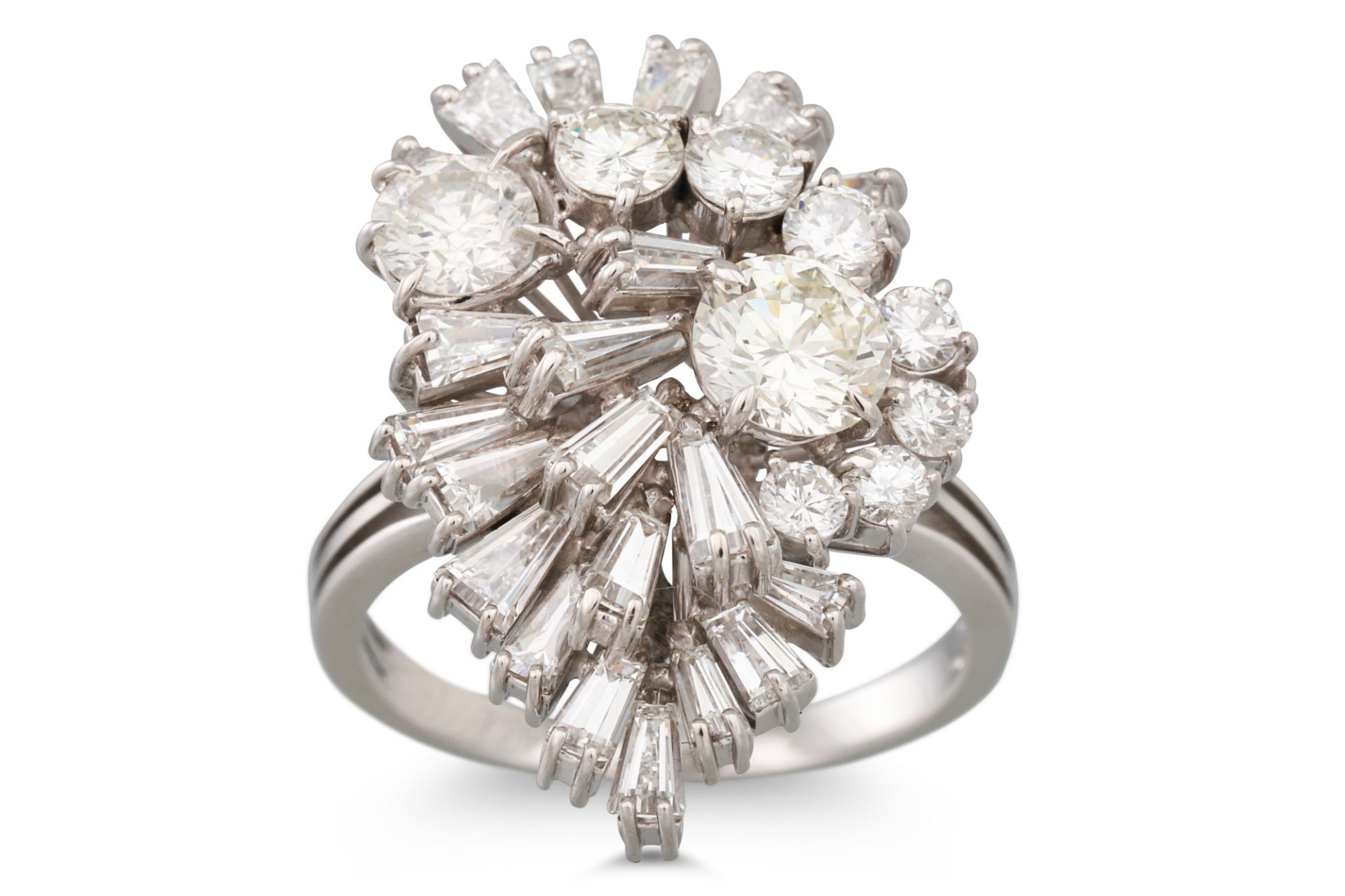 A VINTAGE DIAMOND CLUSTER RING, of spray design, set with tapered baguette and brilliant cut - Image 2 of 2