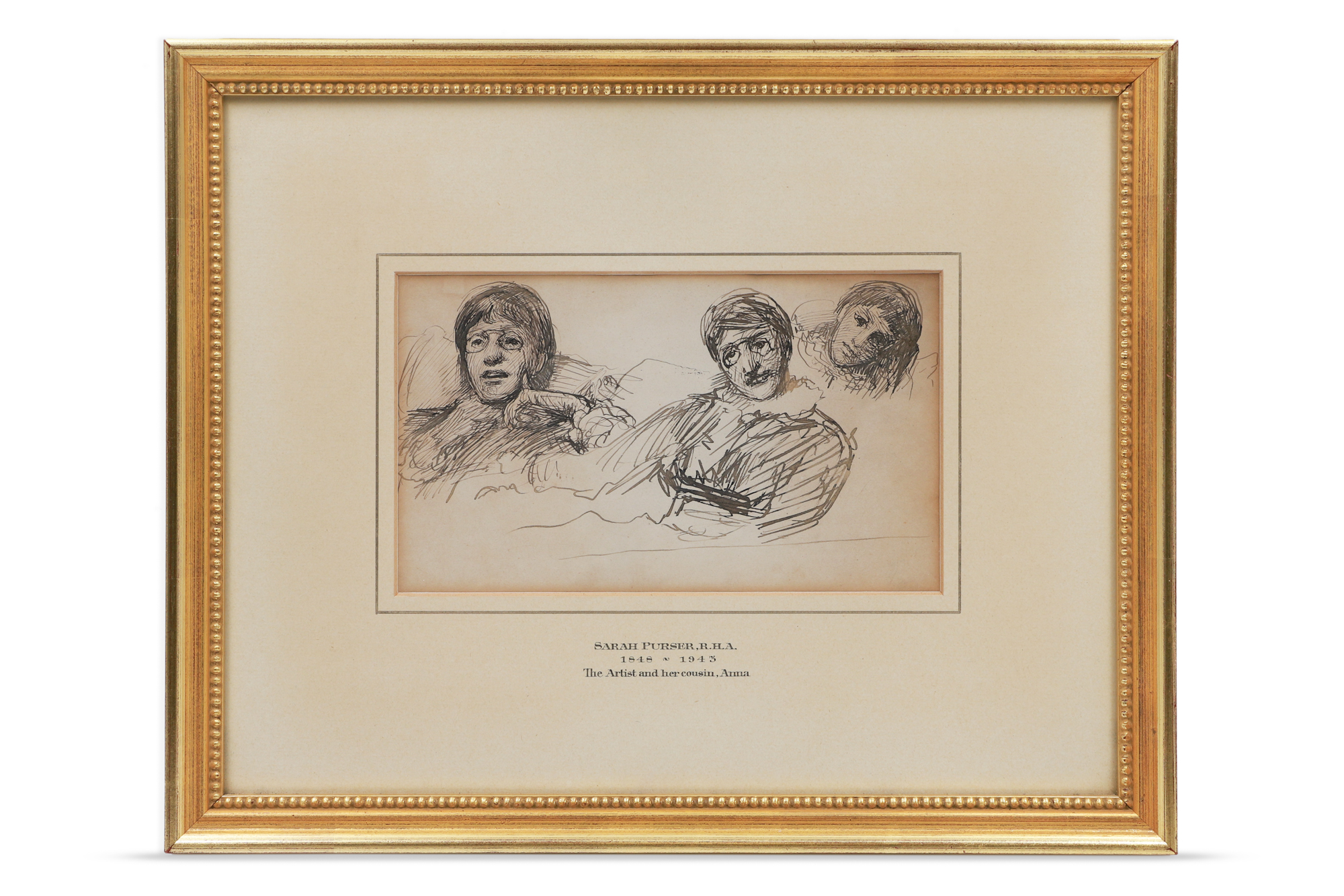 SARAH PURSER, RHA (Irl 1848 - 1943) "The Artist and her cousin" - Anna, ink drawing, labels verso; - Image 2 of 2