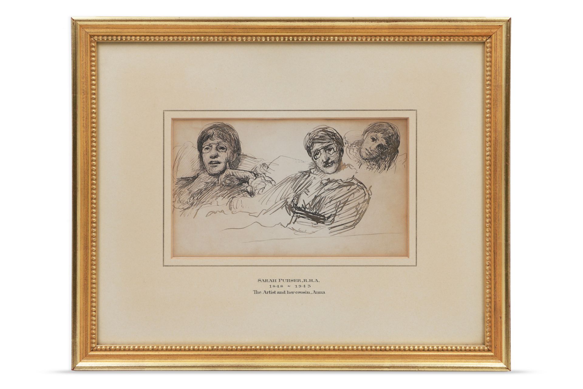 SARAH PURSER, RHA (Irl 1848 - 1943) "The Artist and her cousin" - Anna, ink drawing, labels verso; - Bild 2 aus 2