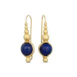 A PAIR OF LAPIS LAZULI DROP EARRINGS, 18ct gold fittings, 9.1 g.