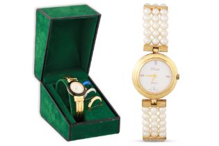 A LADY'S WRISTWATCH, with removable bezels, together with another watch with cultured pearl strap
